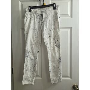 Calvin Klein Women's White Black Paint Splatter Cotton Ankle Crop Jeans Pants 2